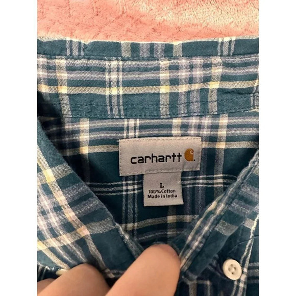 Carhartt Blue Plaid Short-Sleeve Button-Up – Men’s Size Large #0481 - Picture 8 of 10